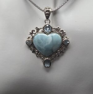 Larimar And Topaz S/S Heart Pendant With 18inch Chain.